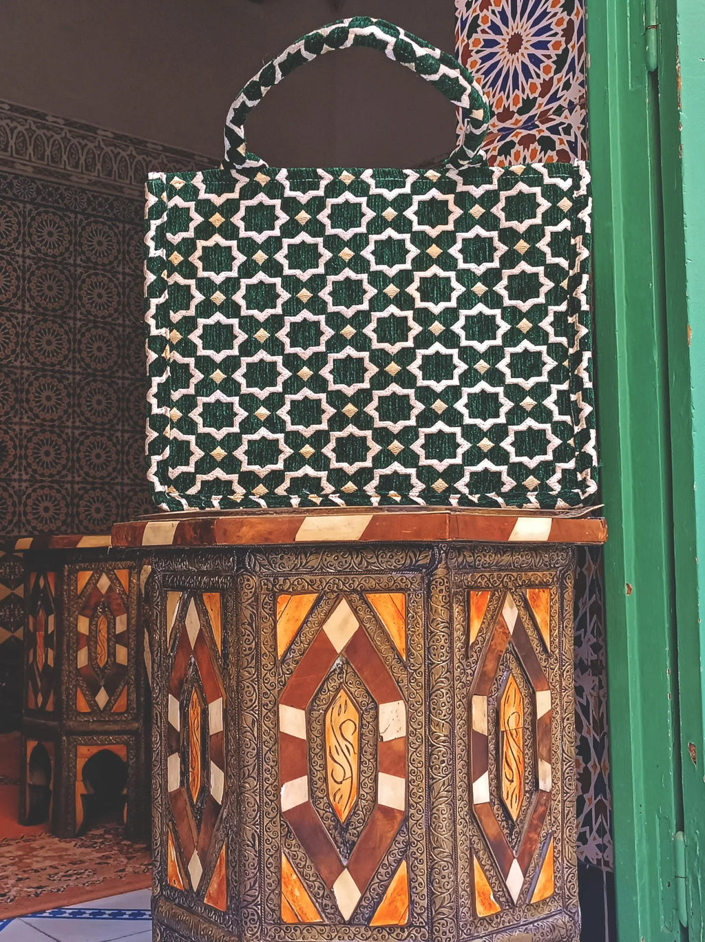 Handmade Moroccan Tote Bag: Zellij Tile Design, Eco-Friendly