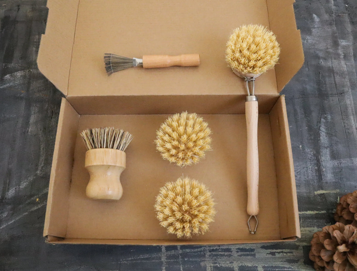 Zero Waste Kitchen Brush Set | Best Value Cleaning Tool Kit | Dish Soap Bar | Plastic-Free & Eco-Friendly Products | Gift for Mom | Plantish
